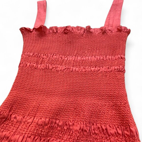 Capulet Smocked Ruffle Mini Dress in Coral – Romantic Summer Sundress (Size S) - Picture 2 of 5